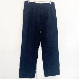 Calvin Klein Black Worsted Wool Pin Striped Pleat Front Trouser Pants 33